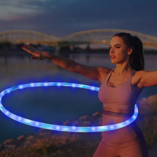 Miniatura 6 de Paquete de 8 aros de luz LED de 36 pulgadas con luces brillantes, aros de ejercicio de fitness, 10 aros de ejercicio que cambian de color, aro Azul