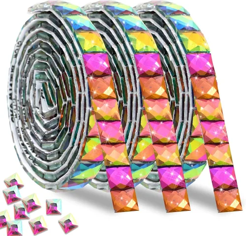 Miniatura 12 de FULZTEY Cintas de diamantes de imitación con brillo, 270 piezas de cinta de cristal de vidrio para manualidades DIY, cinta adhesiva de diamantes