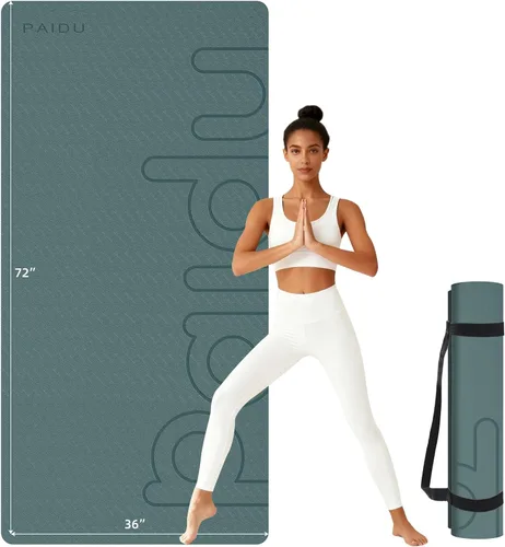 Miniatura 10 de PAIDU Alfombrilla de yoga grande, 72 x 36 x 2/5 pulgadas (0.394 in) gruesa antideslizante, material POE certificado SGS, ideal para gimnasio