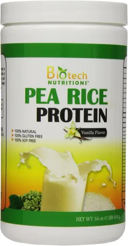 Proteína pura de arroz de guisantes sin OMG, vainilla, 16 onzas