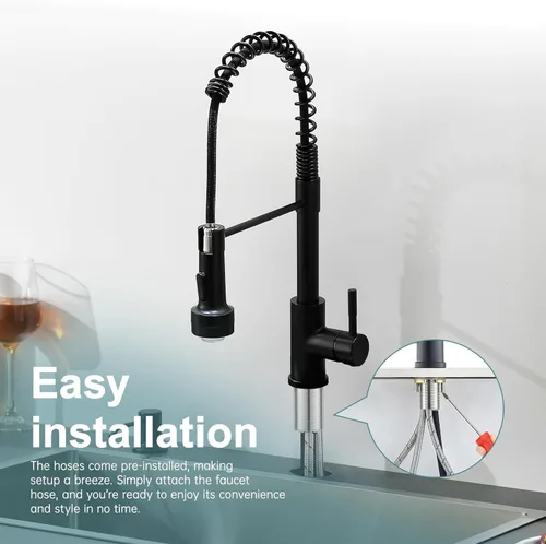 Miniatura 5 de GIMILI Grifo de cocina negro con dispensador de jabón, rociador extraíble de un solo orificio, grifo LED, adecuado para casas de campo, RV, Negro