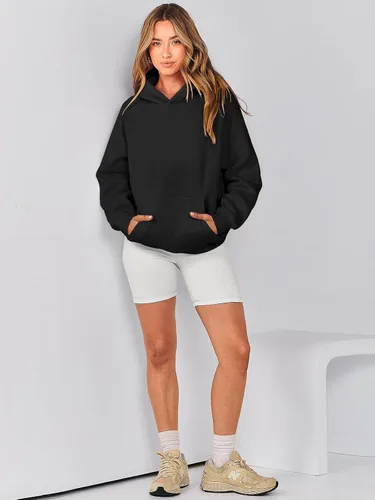Miniatura 6 de Caracilia Sudaderas con capucha de gran tamaño para mujer, de forro polar, manga larga, con bolsillos, ropa de moda para otoño 2024