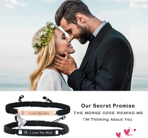 Miniatura 3 de MPRAINBOW Pulsera personalizada a juego para parejas, con nombre personalizado, palabras de promesa, grabadas, pulseras de relación de atracción