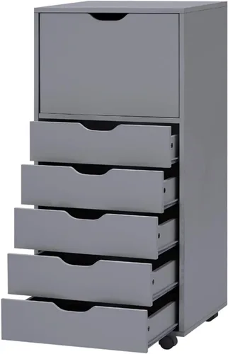 Miniatura 22 de Cajón de 5 cajones con gabinete de 2 estantes, negro, almacenamiento inteligente, perfilado con divisores ajustables, ruedas con cerradura