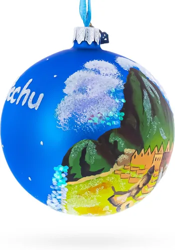 Miniatura 3 de Machu Picchu, Perú Adorno de bola de Navidad de cristal de 4 pulgadas