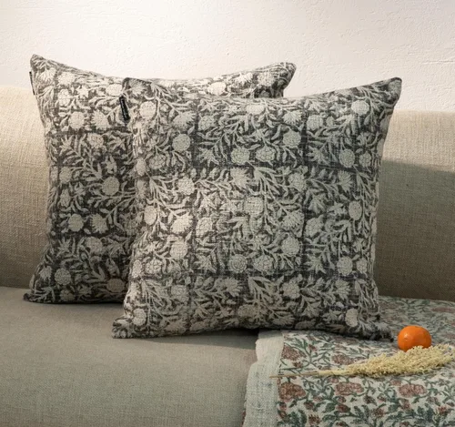 Miniatura 9 de Juego de 2 fundas de almohada decorativas de algodón indio vintage con estampado a mano (marrón ladrillo, 18 x 18 pulgadas (paquete de 2))