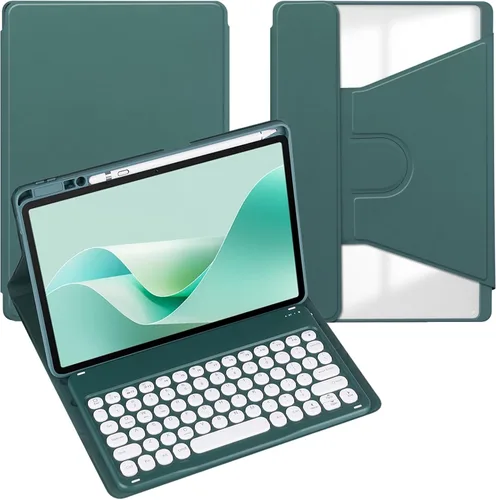 Miniatura 44 de Funda para tableta Samsung Galaxy Tab A8 de 10.5 pulgadas, teclado redondo inalámbrico desmontable Bluetooth, cubierta trasera transparente