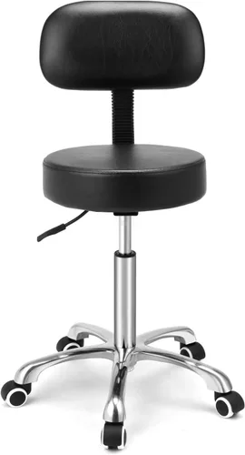 Kaleurrier Silla giratoria con ruedas y respaldo ajustable para peluquería y peluquería médica, oficina, hogar, cocina, con ruedas y respaldo (negro)
