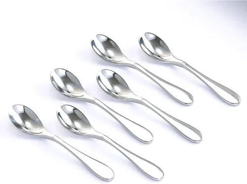 Knork Cuchara Demitasse de acero inoxidable (juego de 6), plata brillante brillante, pequeñas cucharas especiales para café
