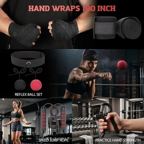 Miniatura 6 de Punching Bag for Adults, 4ft PU Leather 6 in 1 Heavy Boxing Bag Set, Punching Bag with 12oz Boxing Gloves, Hand Wraps, Hanging Bag for MMA Karate