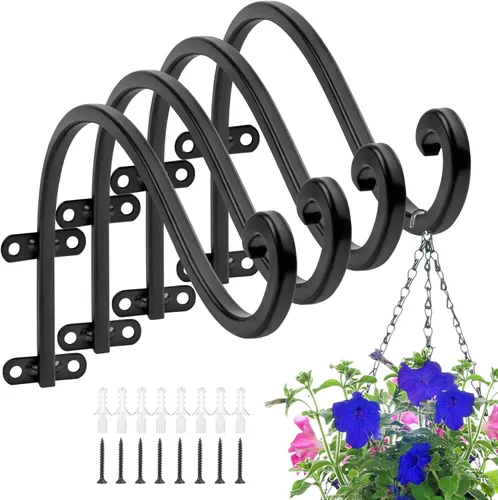 Miniatura 8 de Paquete de 4 ganchos para plantas al aire libre, cesta colgante de 12 pulgadas para plantas al aire libre, soporte resistente para colgar plantas