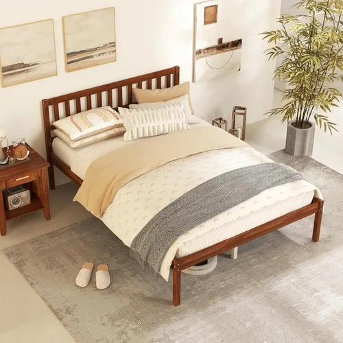 Miniatura 9 de KOMFOTT Marco de Cama de Madera Tamaño Twin con Cabecero, Marco de Cama de Madera Maciza con Soporte de Listones, Almacenamiento Debajo de la Cama