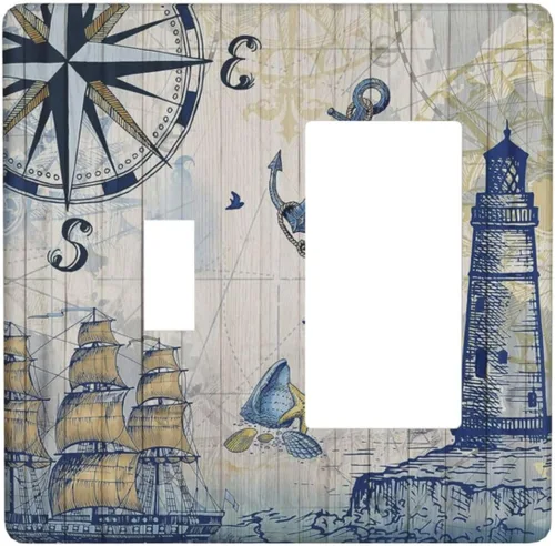 Miniatura 21 de Cubiertas de Salida Triple Basculante con Hojas de Plantas de Eucalipto Azul en Acuarela Floral, Placa Frontal Decorativa de 3 Posiciones, Cubierta