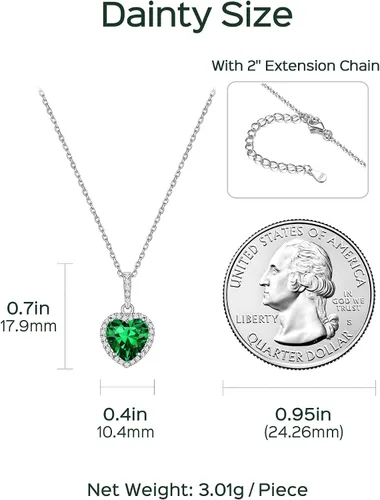 Miniatura 4 de ChicSilver 925 Sterling Silver HeartRoundPearEmerald Cut Simulated Birthstone Necklace Birthday Gift for Women Girls (with Gift Box)