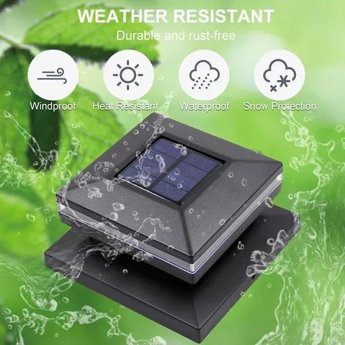 Miniatura 7 de Dynaming Paquete de 8 luces solares para postes de poste de exteriores, luces solares decorativas para exteriores, tapas de carcasa negra