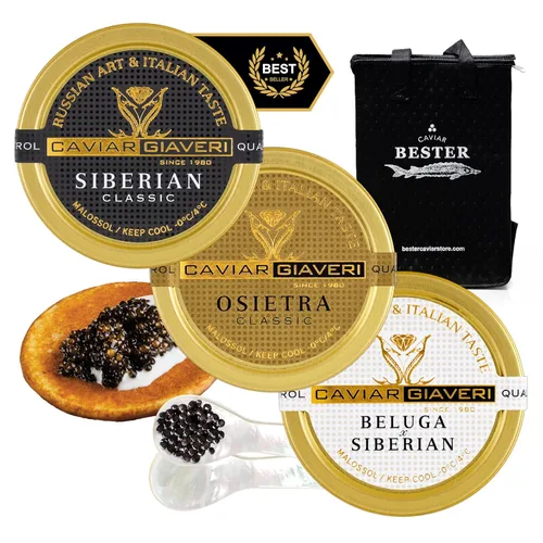 Miniatura 10 de BESTER CAVIAR Royal Beluga - Juego de muestras híbridas de 1.05 onzas (1.06 oz) - Paquete de muestras de esturión Huso huso x Baerii - Juego