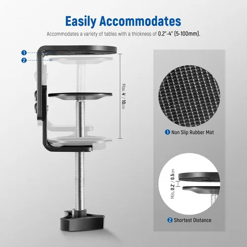Miniatura 4 de NEEWER Abrazadera C resistente con columna de montaje para soporte de luz, abrazadera de escritorio de metal ajustable con tornillos de 1/4" 3/8