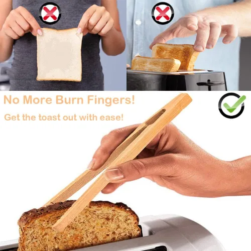 Miniatura 5 de Pinzas de bambú para tostadas, mini pinzas de cocina de madera de 7 pulgadas con diseño antideslizante, ideal para servir alimentos/tostadoras/pan