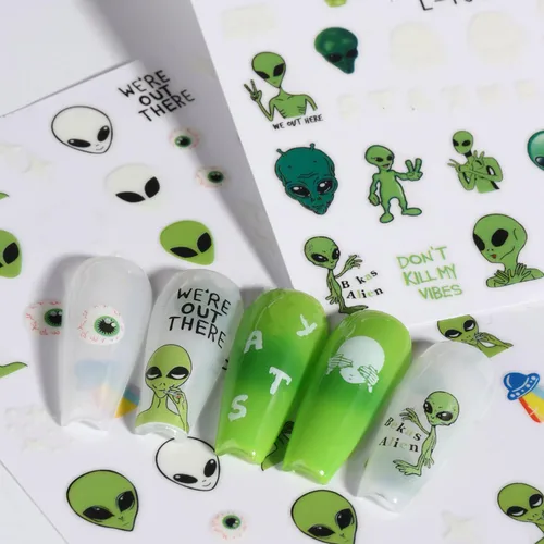Miniatura 2 de Calcomanías de arte de uñas alienígenas: 3D Astronauta Space Alien UFO Rocket Tierra Luna Estrella Calcomanías de transferencia de uñas - Diseños