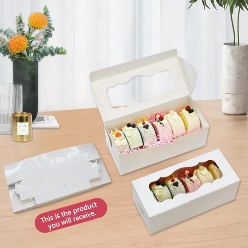 Miniatura 9 de 30 cajas de galletas de 9 x 4 x 3.5 pulgadas, cajas de panadería blancas con ventana, cajas para pasteles de pan, postres, magdalenas, donas, dulces