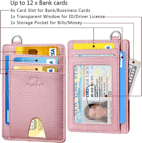 Miniatura 6 de FurArt - Cartera minimalista delgada con bolsillo frontal, bloqueo de identificación de radiofrecuencia (RFID), tarjetero, para hombres y mujeres