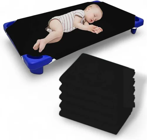 Miniatura 21 de Paquete de 6 sábanas para cuna preescolar para guardería, tela de mezcla de poliéster con esquinas elásticas para cunas que se adaptan a 22 x 40