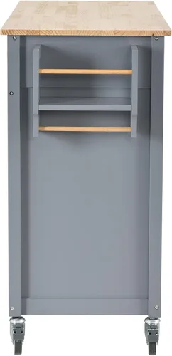 Miniatura 6 de LUMISOL Carrito móvil de isla de cocina con gabinete sobre ruedas, carrito rodante con tapa de madera de caucho, cajones, toallero y estante