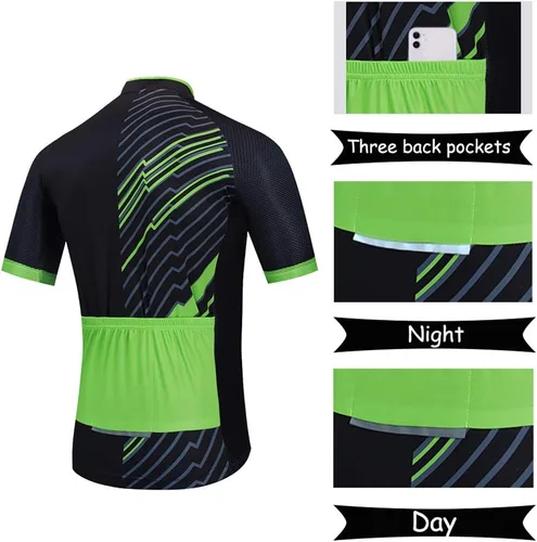 Miniatura 4 de Pohoopo Maillot de ciclismo para hombre, manga corta, cremallera completa, transpirable, de secado rápido