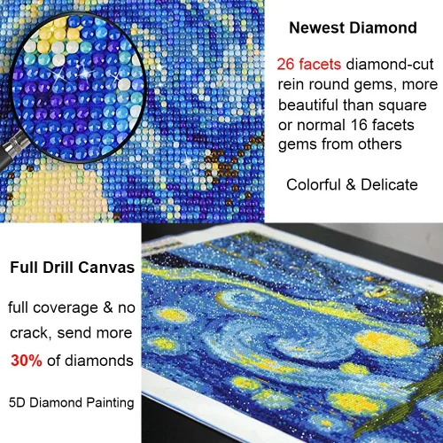 Miniatura 2 de OWAY Pintura de Diamante 5D de Perforación Completa de 20X16 pulgadas, Kits de Pintura por Números Noche Estrellada Kits de Pintura de Diamantes