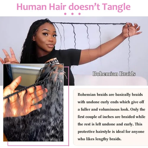 Miniatura 5 de Urbeauty Cabello Humano para Trenzar para Trenzas Boho Bob - Cabello Bohemio de Onda Profunda para Trenzar - Negro Azabache, 14 pulgadas Sin Nudos