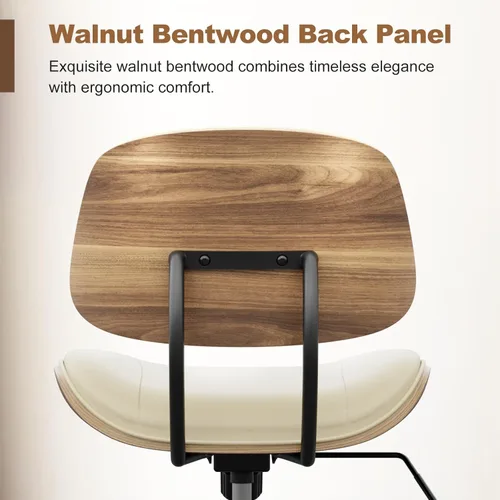 Miniatura 5 de Silla de Oficina sin Brazos con Ruedas, Silla de Escritorio de Cuero PU de Altura Ajustable - Silla de Computadora Ergonómica Giratoria de 360°