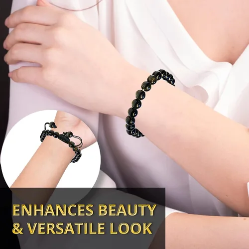 Miniatura 241 de Adjustable Crystal Bracelet – Gemstone Bead Bracelet with Adjustable Macrame String – Chic Gemstone Bracelet for Men and Women – 8mm Round Healing