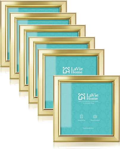 Miniatura 16 de LaVie Home - Marco de fotos (6 unidades), diseño simple con cristal de alta definición, para montaje en pared y en mesa, colección clásica, Dorado
