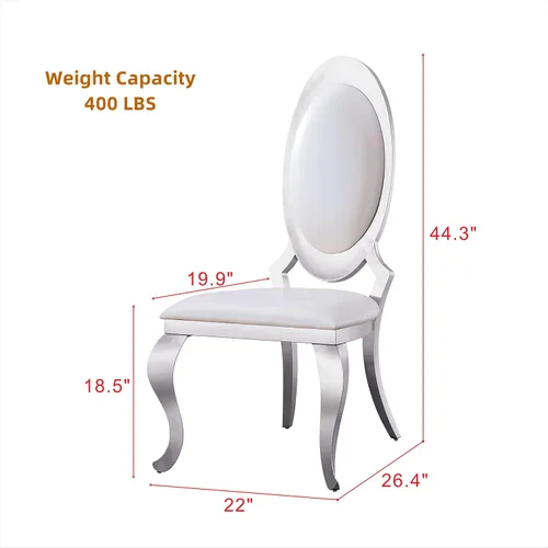 Miniatura 3 de Juego de 6 sillas de comedor modernas tapizadas de cuero con patas de acero inoxidable plateadas, sillas de cocina contemporáneas sin brazos