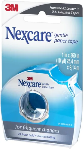 Miniatura 4 de Nexcare Dispensador de cinta de papel suave, cinta de papel médico, asegura los apósitos y se levanta suavemente, 1 pulgada x 10 yardas, 1