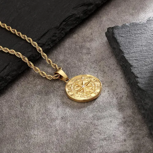 Miniatura 5 de KRKC & CO - Collar de moneda, cadena de collar de medallón de oro, brújula, San Cristóbal León Medusa Ángel círculo vintage collar de moneda