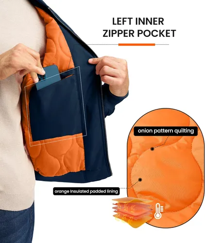 Miniatura 4 de Rdruko Chaquetas bomber para hombre, diseño de cebolla, acolchadas, cortavientos, con cremallera, 4 bolsillos, impermeables, de satén, para vuelo