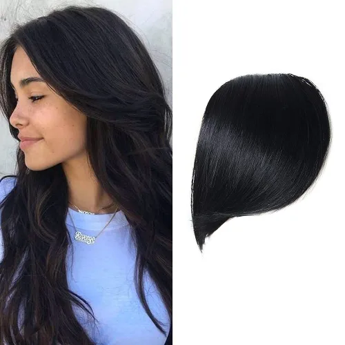 Shinon Flequillo lateral grueso con clip, cabello humano real, flequillo, extensiones de flequillo barrido, extensiones de flequillo de aspecto