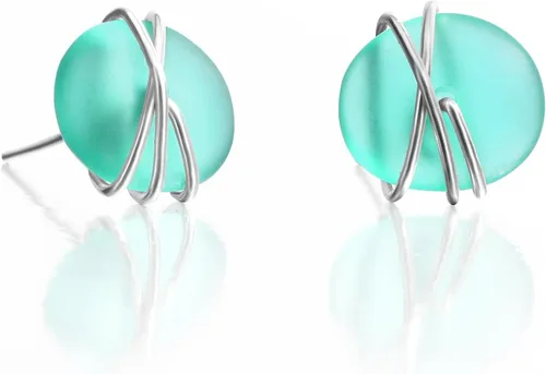 Miniatura 11 de Aretes de cristal de mar de plata de ley S925, hipoalergénicos, hechos a mano, aretes de tuerca hechos a mano de cristal de playa, joyería