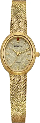 Miniatura 9 de BERNY Relojes de oro vintage para mujer, elegante reloj de pulsera ovalado para mujer, relojes analógicos de cuarzo para mujer, 3ATM resistente al