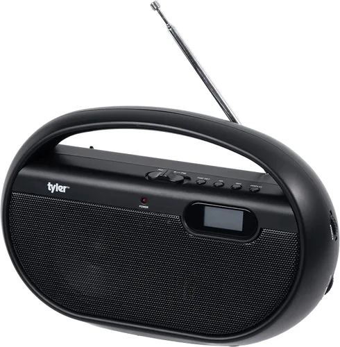 Miniatura 6 de Tyler Altavoz de radio portátil AM/FM, funciona con batería de CA o inalámbrica, banda completa ligera de mano AM FM, pantalla de hora digital