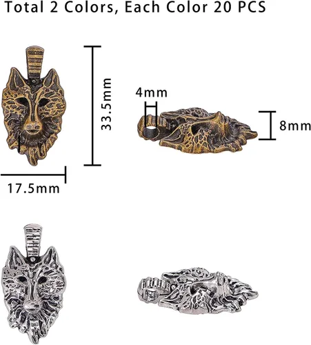 Miniatura 2 de PH PandaHall 40 dijes de cabeza de lobo de 2 colores de aleación tibetana de animales, dijes colgantes para manualidades, pulseras, collares, Cabeza