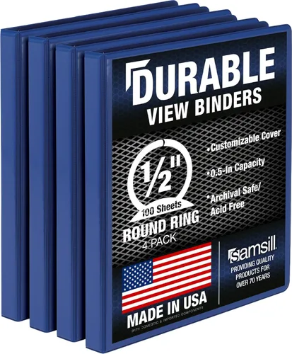 Miniatura 23 de Samsill Carpeta duradera de 0.5 pulgadas, fabricada en los Estados Unidos, carpeta transparente personalizable con anillos redondos, color negro