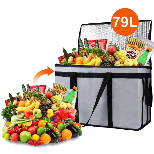 Miniatura 3 de Bodaon Bolsa térmica térmica para entrega de alimentos con parte inferior dura para bolsa de viaje compartido, bolsas térmicas XXXL para Gris