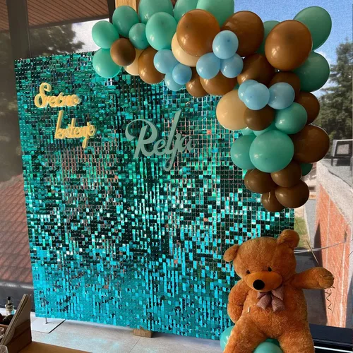 Miniatura 5 de COKAOBE Fondo de pared azul turquesa brillante, 24 piezas de panel de fondo cuadrado de lentejuelas brillantes, fondos de fotos para cumpleaños
