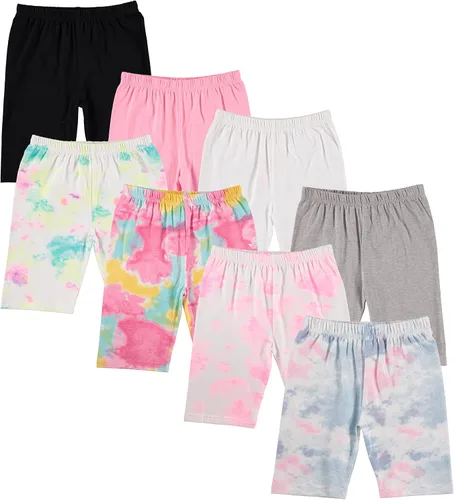 Pink Angel Pantalones cortos de bicicleta de algodón y elastano para niños y niñas, pantalones deportivos lisos de baile, paquete de 8, colores