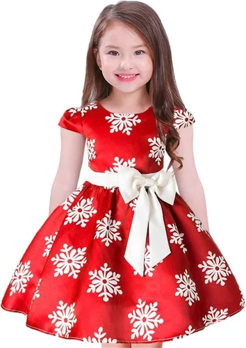 Miniatura 4 de Vestido de Navidad para niñas pequeñas, con estampado de copos de nieve, para boda, formal, cumpleaños, fiesta, con cinturón de lazo