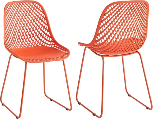 Juego de 2 sillas de comedor modernas, sillas de cocina estables de plástico con base de trineo de metal para comedor (naranja sangre)