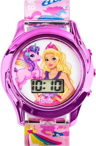 Miniatura 2 de Accutime Barbie The Movie - Reloj digital de cuarzo para niños, con correa de unicornio rosa y cuento de hadas (modelo BDT4124AZ), Rosado, Reloj
