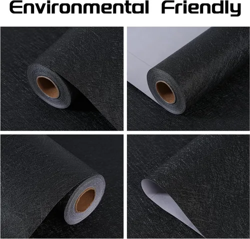Miniatura 2 de Papel Tapiz Adhesivo Removible de Seda Negra - 11.8 x 78.7 Pulgadas Papel Tapiz Autoadhesivo Removible, Papel de Contacto para Pared Fácil de Pegar